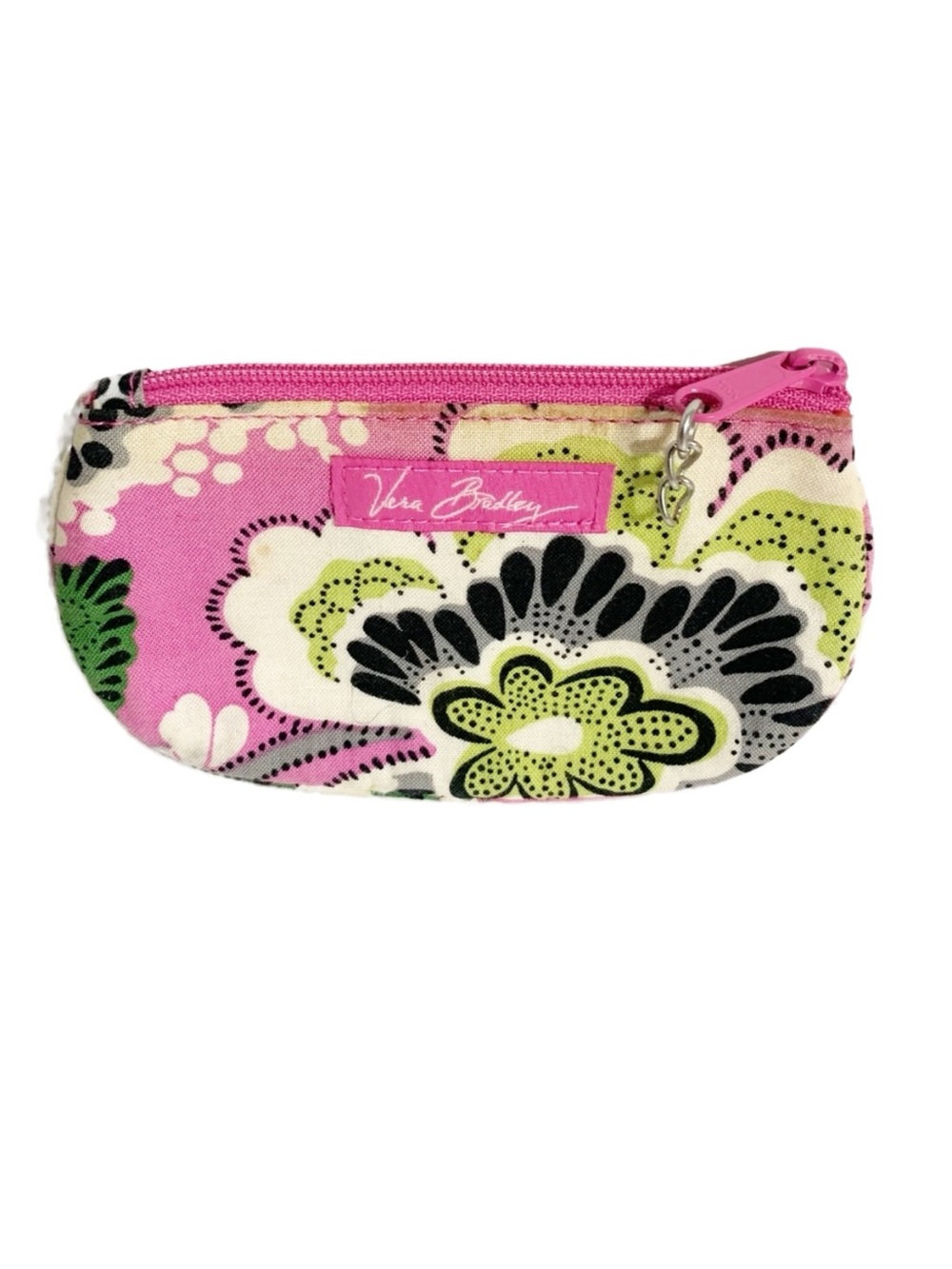 Vera Bradley Clip Zip ID Pricilla Pink Retired Print Key Ring Badge Case Wallet